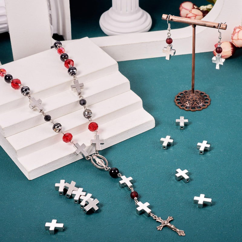 BB Beadthoven Beadthoven 20pcs Tibetan Style Platinum Alloy Cross Pendant Crucifix Cross Charm Beads for DIY Rosary Bracelet Necklace Jewelry Making 15x12x5mm - Image 5